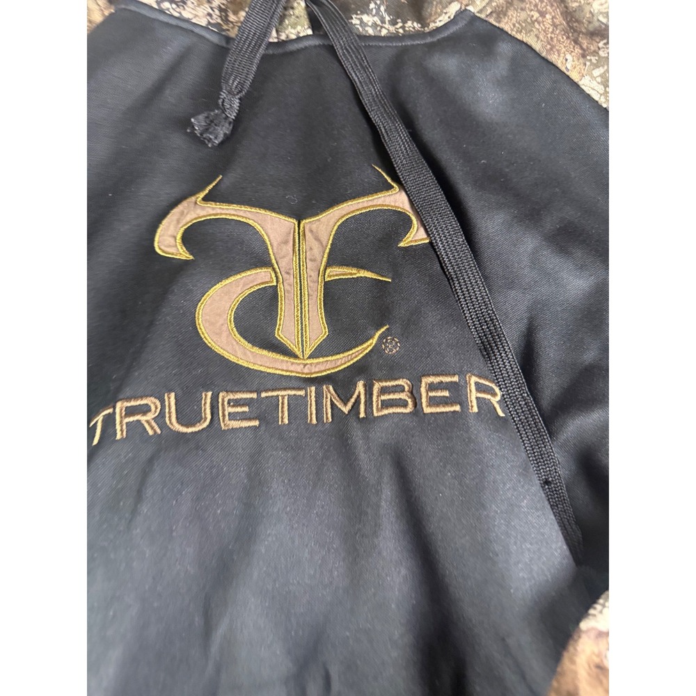 TrueTimber Mens Strata Camo Performance Hoodie Black Large Embroidered Logo